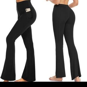 OTOS Activewear Flared Leg High Waist Leggings Pockets Stretchy Yoga Blk M